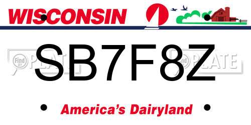 SB7F8Z Wisconsin License Plate