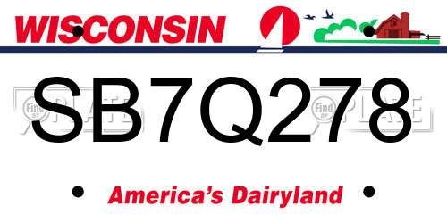 SB7Q278 Wisconsin License Plate