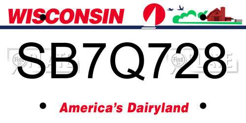 SB7Q728 Wisconsin License Plate