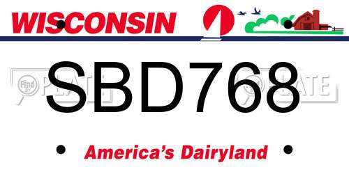 SBD768 Wisconsin License Plate