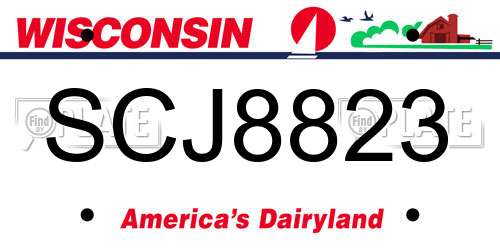 SCJ8823 Wisconsin License Plate