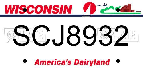 SCJ8932 Wisconsin License Plate
