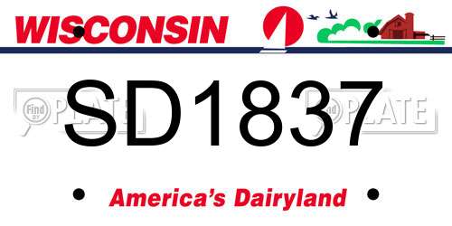 SD1837 Wisconsin License Plate