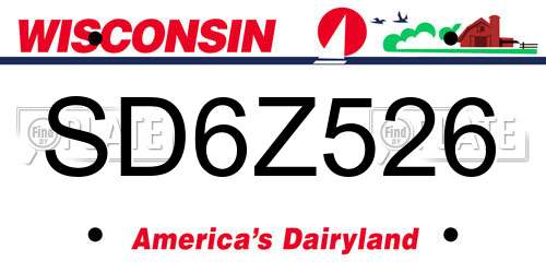 SD6Z526 Wisconsin License Plate