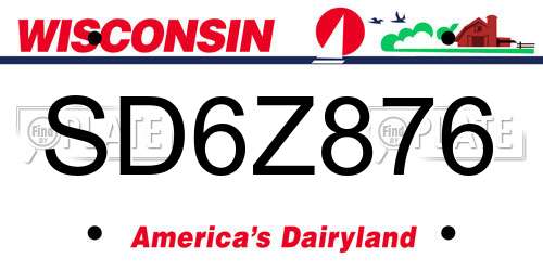 SD6Z876 Wisconsin License Plate
