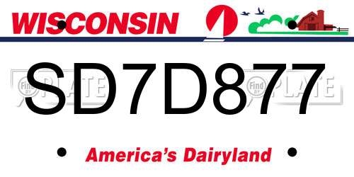 SD7D877 Wisconsin License Plate