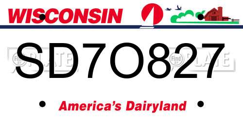 SD7O827 Wisconsin License Plate