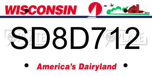 SD8D712 Wisconsin License Plate