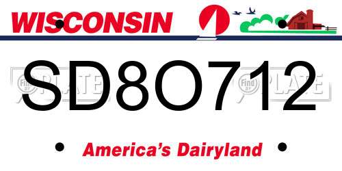SD8O712 Wisconsin License Plate