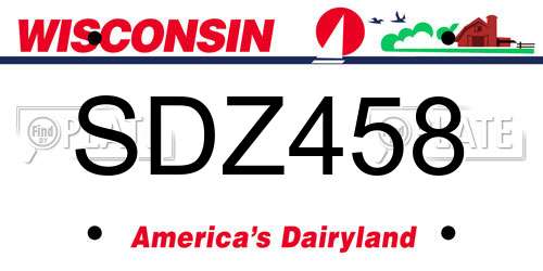 SDZ458 Wisconsin License Plate