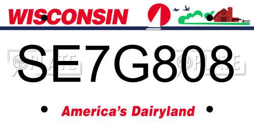 SE7G808 Wisconsin License Plate