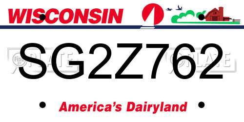 SG2Z762 Wisconsin License Plate