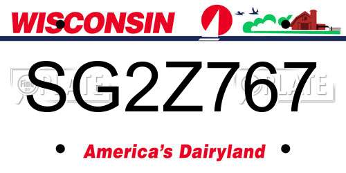 SG2Z767 Wisconsin License Plate