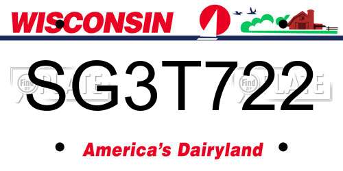 SG3T722 Wisconsin License Plate