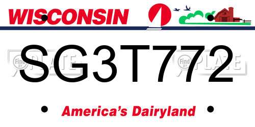 SG3T772 Wisconsin License Plate