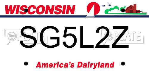 SG5L2Z Wisconsin License Plate