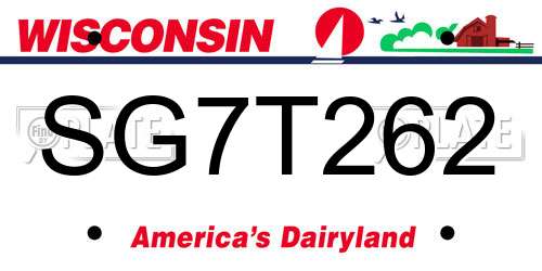 SG7T262 Wisconsin License Plate