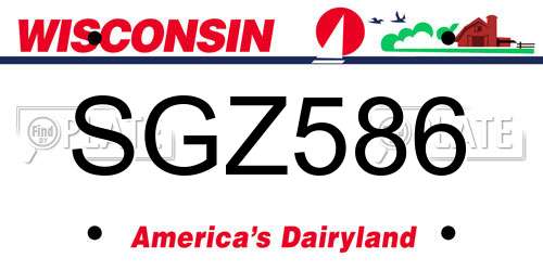 SGZ586 Wisconsin License Plate