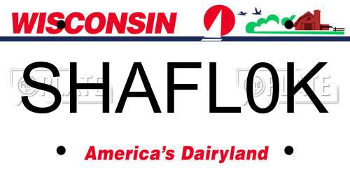 SHAFL0K Wisconsin License Plate