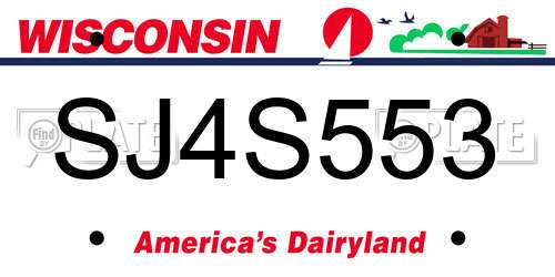 SJ4S553 Wisconsin License Plate