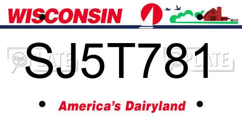 SJ5T781 Wisconsin License Plate