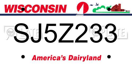 SJ5Z233 Wisconsin License Plate