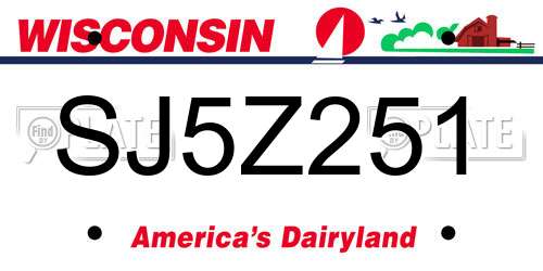 SJ5Z251 Wisconsin License Plate