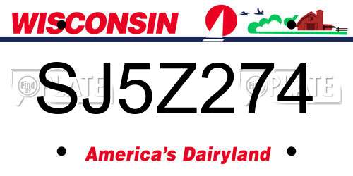SJ5Z274 Wisconsin License Plate