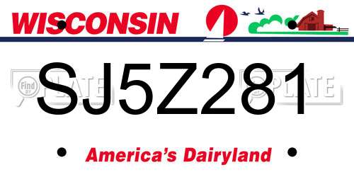 SJ5Z281 Wisconsin License Plate