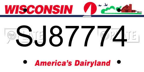 SJ87774 Wisconsin License Plate
