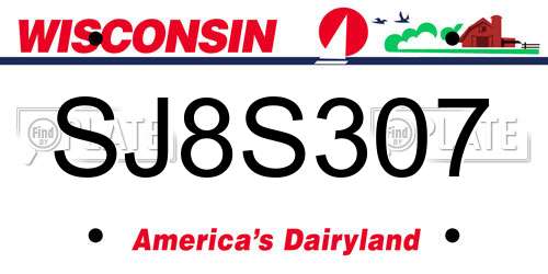 SJ8S307 Wisconsin License Plate