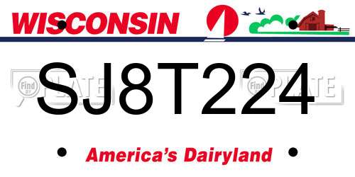 SJ8T224 Wisconsin License Plate