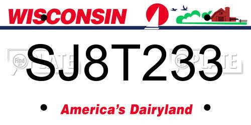 SJ8T233 Wisconsin License Plate