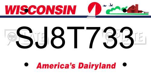 SJ8T733 Wisconsin License Plate