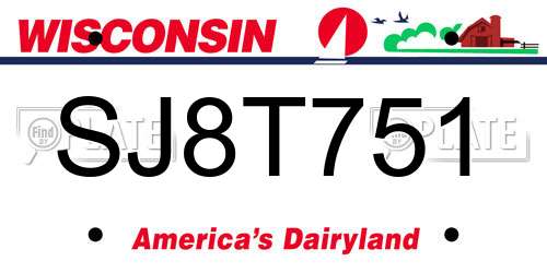 SJ8T751 Wisconsin License Plate