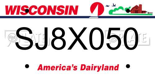 SJ8X050 Wisconsin License Plate