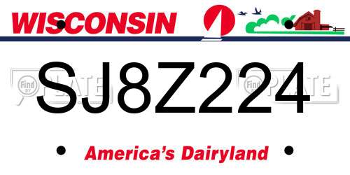 SJ8Z224 Wisconsin License Plate