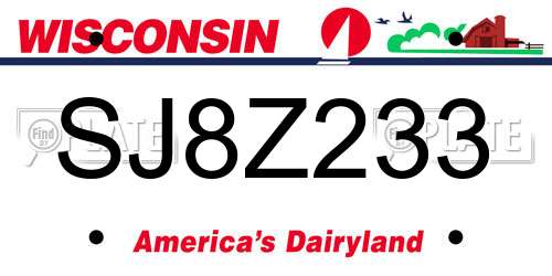 SJ8Z233 Wisconsin License Plate