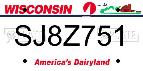 SJ8Z751 Wisconsin License Plate