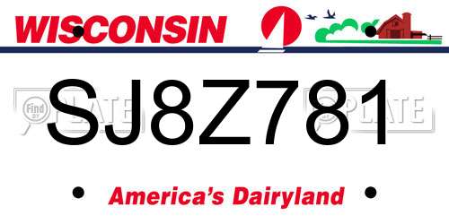 SJ8Z781 Wisconsin License Plate