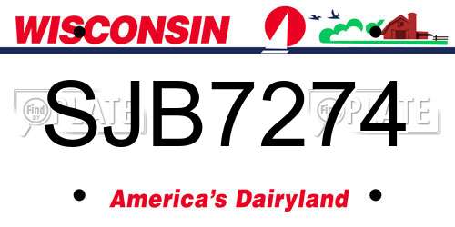 SJB7274 Wisconsin License Plate