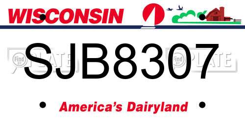 SJB8307 Wisconsin License Plate