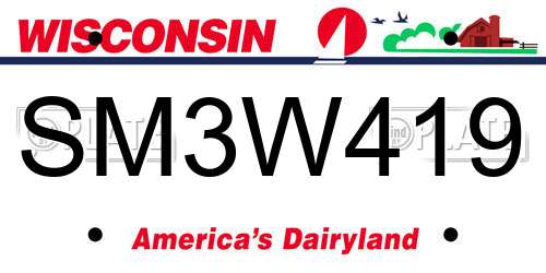 SM3W419 Wisconsin License Plate