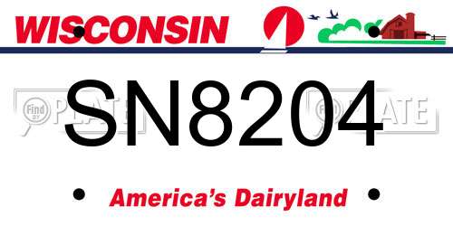 SN8204 Wisconsin License Plate