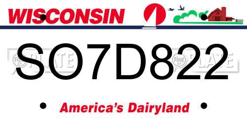 SO7D822 Wisconsin License Plate