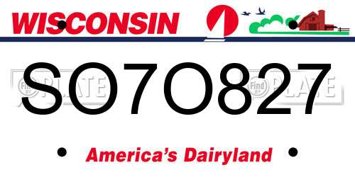 SO7O827 Wisconsin License Plate