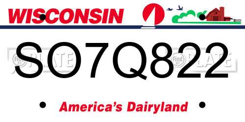 SO7Q822 Wisconsin License Plate
