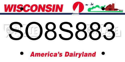 SO8S883 Wisconsin License Plate