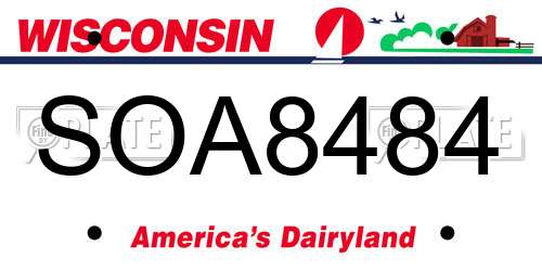SOA8484 Wisconsin License Plate