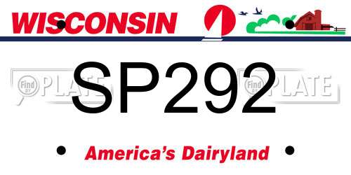 SP292 Wisconsin License Plate